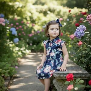 Baby GAP Navy Toddler Girls Floral Dress Size 3 T Cotton Sleeveless Collar